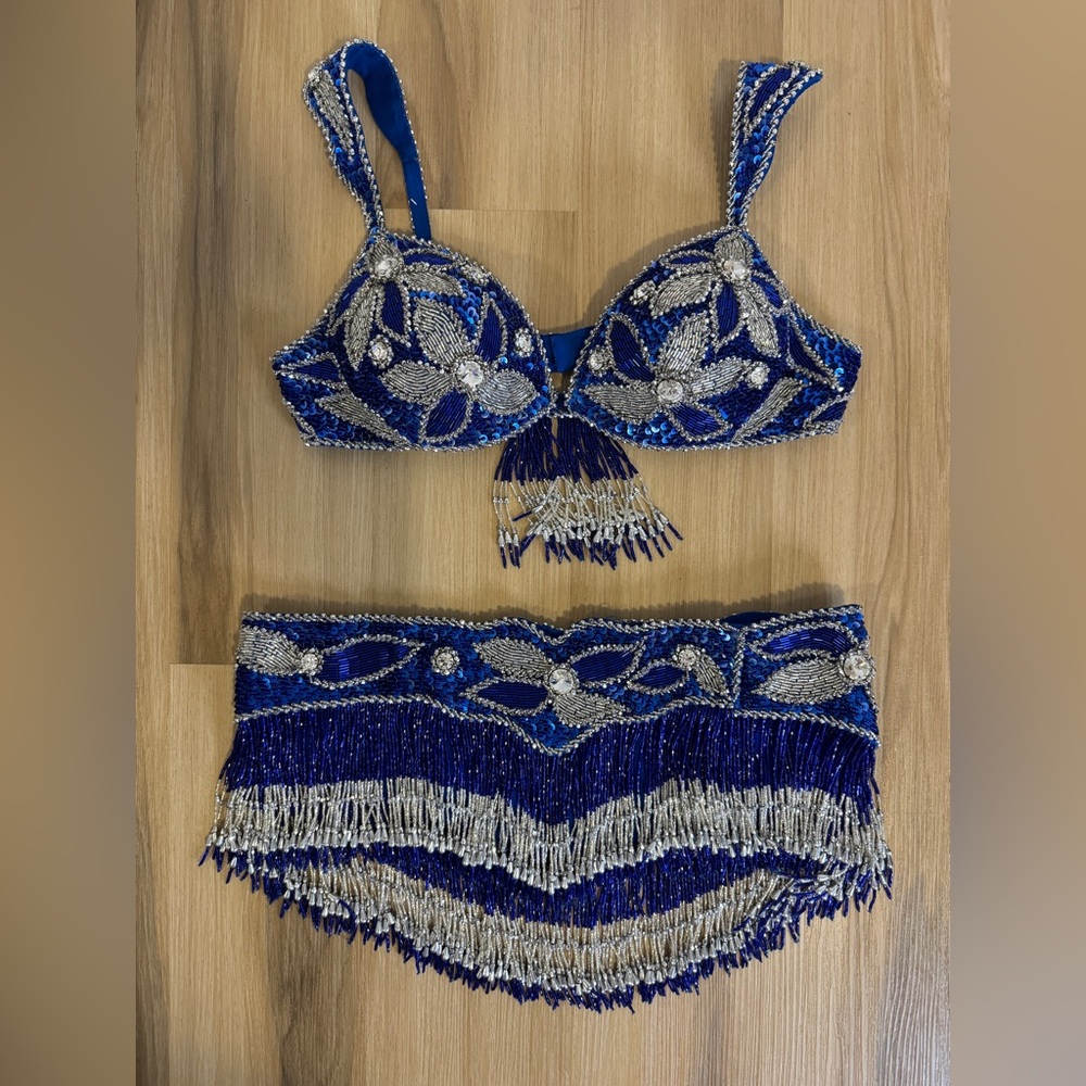 Sapphire Blue and Silver Belly Dance Bedlah